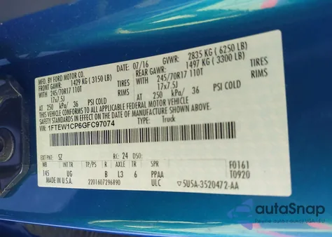 2016 Ford F-150 Xlt из США, поврежденный, VIN 1FTEW1CP6GFC97074